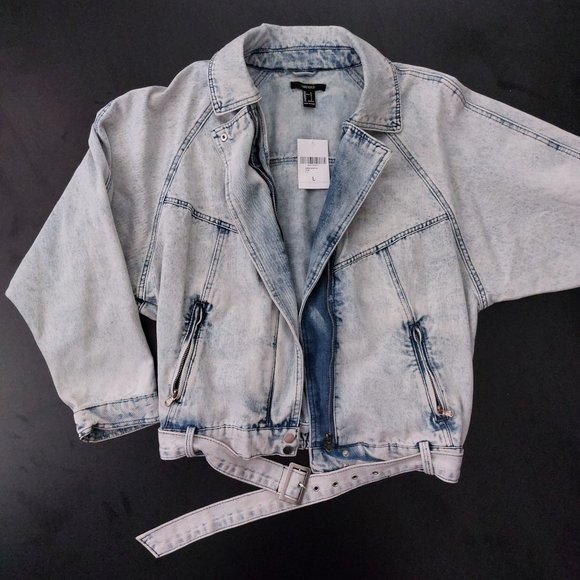 Forever 21 Acid Wash Denim Moto Jacket - Picture 2 of 9